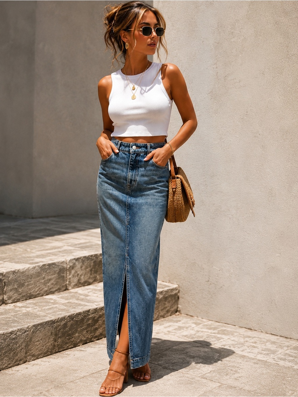 DL1961 Asra Maxi Skirt Denim Front Slit Midi Maxi Skirt NWT 26